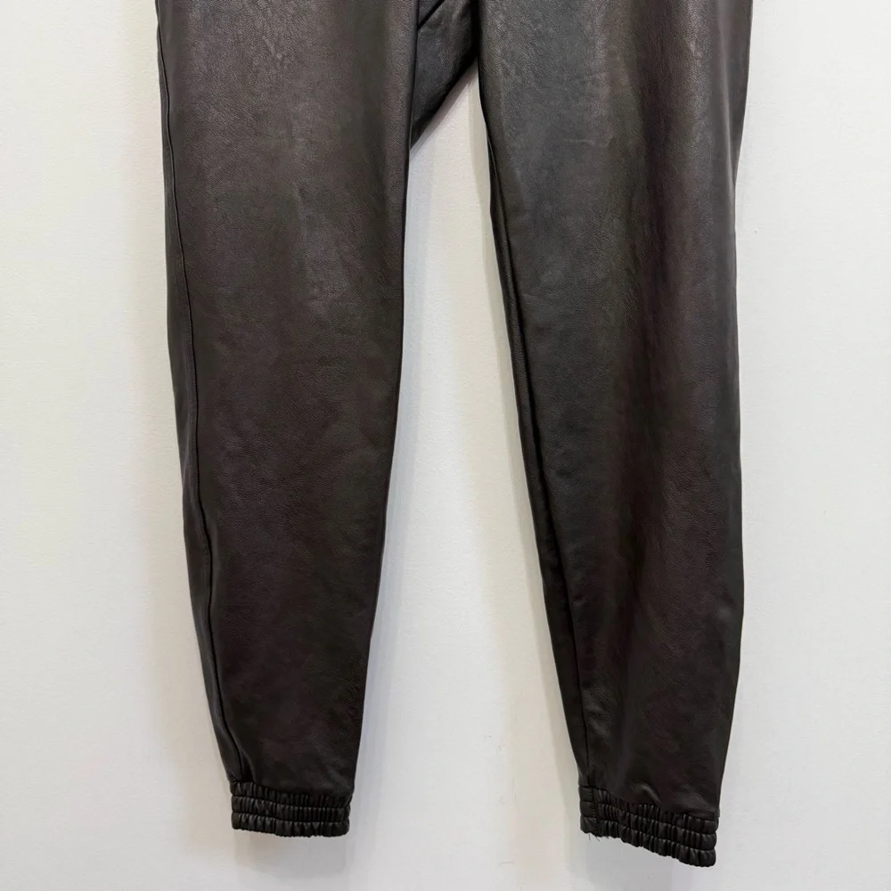 Spanx Black Faux Leather Like Joggers High Rise Pull On Women Size XL Shapewear